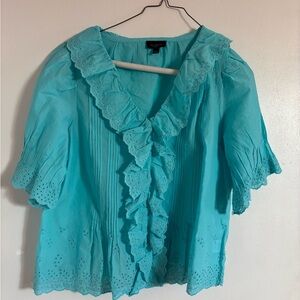 Talbots Aqua Ruffle Blouse